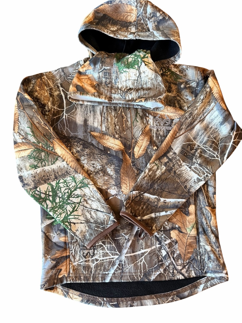 Realtree Edge Camo Performance Hoodie Kids XS 4/5 Hunting Pullover Neck Gaiter